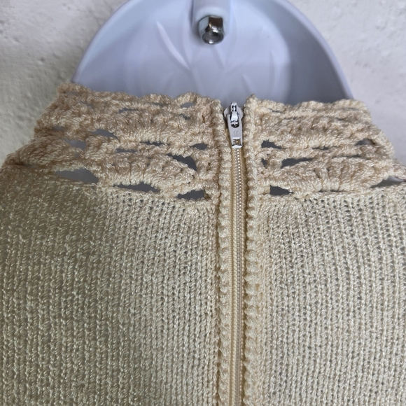 Vtg 70s High Neck Cream Ivory Knit Long Maxi Dress - Picture 6 of 9